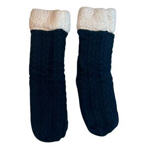 Huggle Slippers Socks Women One Sz Blue Cable Knit Fleece Lined Winter Stockings